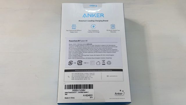 Anker PowerCore3 Fusion 5000パッケージ裏